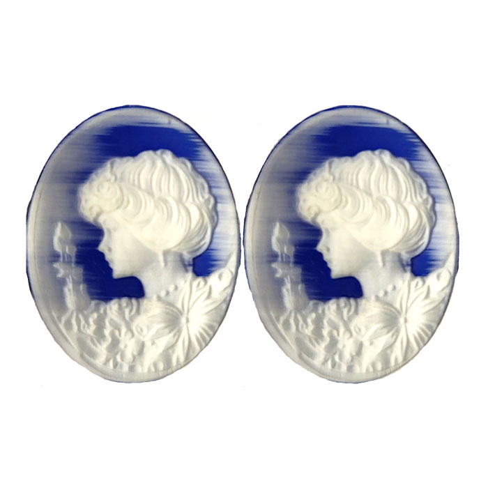 27X35MM WOMAN CAMEO CAT'S EYE BLUE